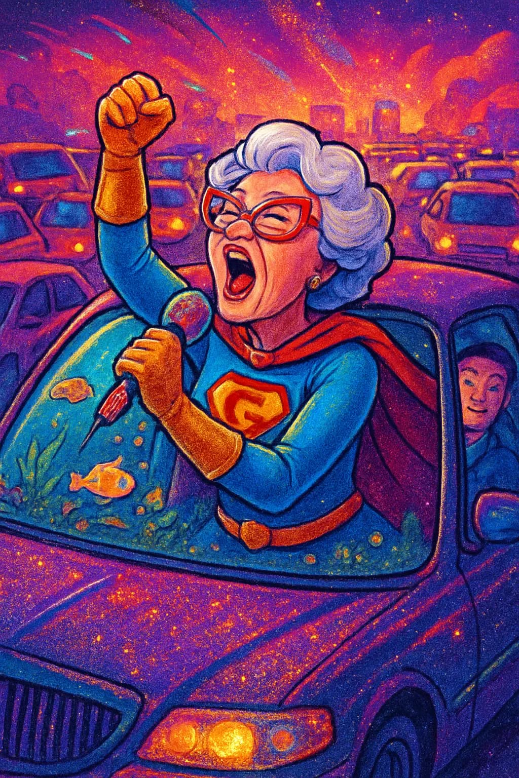 Superhero Grandma Turning Traffic
